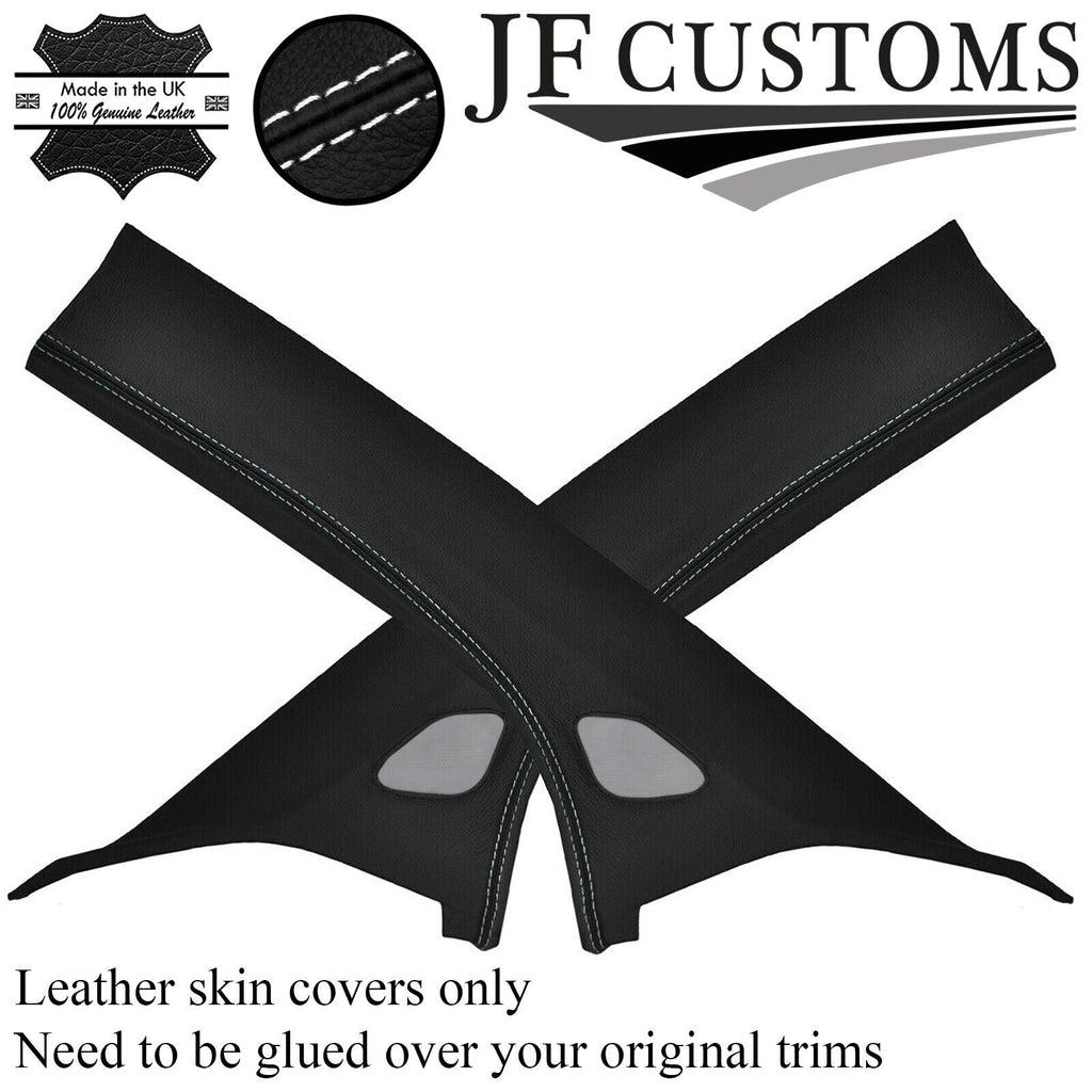WHITE STITCH 2X A PILLAR LEATHER COVERS FOR VW T6 TRANSPORTER 2016-2019