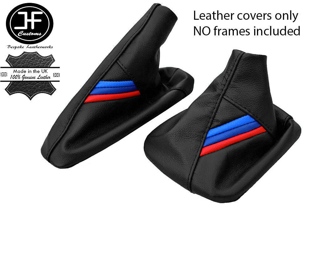 BLACK LEATHER TRI STRIPES GEAR HANDBRAKE GAITER FOR BMW 1 SERIES E81 E82 E87 E88