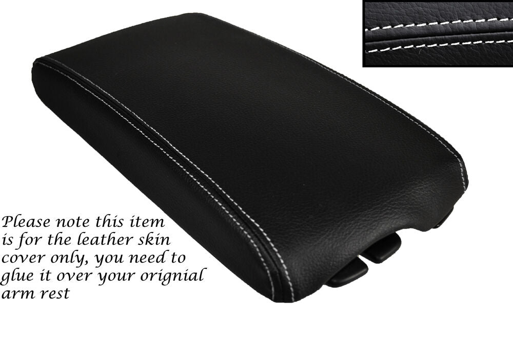 WHITE STITCHING LEATHER ARMREST SKIN COVER FITS PEUGEOT 407 2004-2010 CUSTOM NEW
