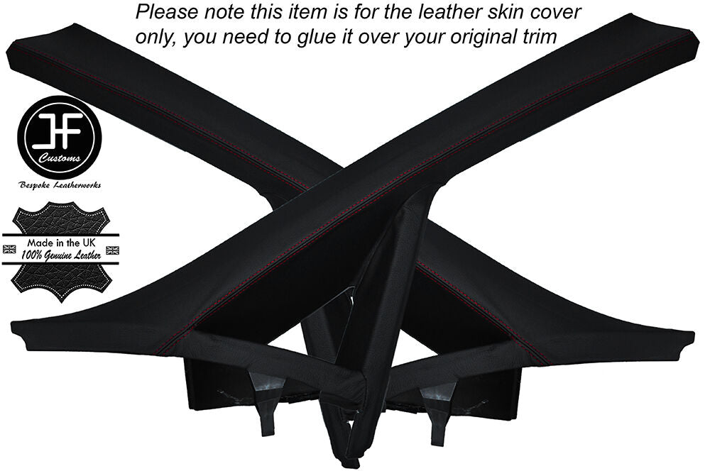 RED STITCH 2X A PILLAR LEATHER SKIN COVER FITS FIAT PUNTO GRANDE EVO 10-15