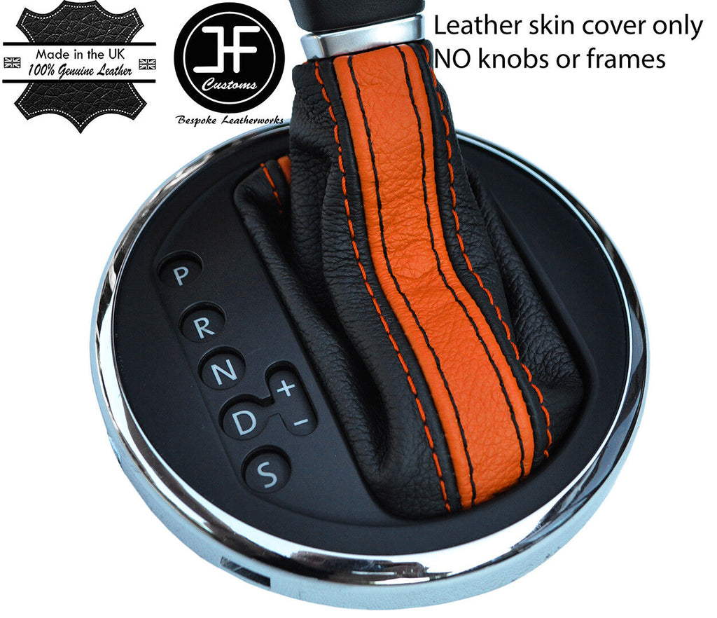 BLACK & ORANGE STRIPE AUTO AUTOMATIC LEATHER GEAR GAITER FOR VW T5 TRANSPORTER