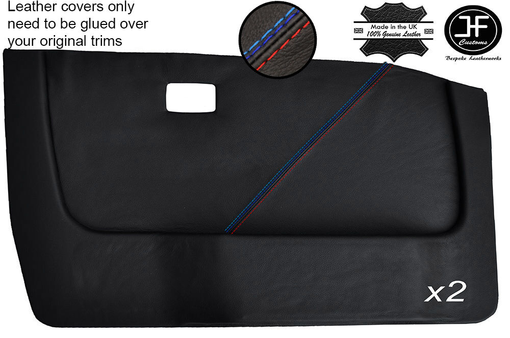 TRI STITCHING 2X FRONT DOOR CARD LEATHER COVERS FITS BMW 5 SERIES E28 81-87