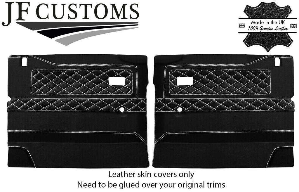 WHITE STITCH LUXE-LEATHER 2X FRONT DOOR CARD COVERS FOR DEFENDER 90 110 STYLE 3