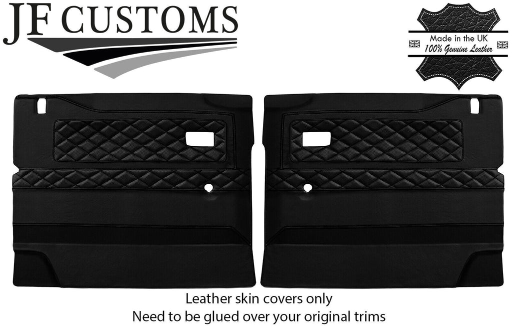BLACK STITCH LUXE-LEATHER 2X FRONT DOOR CARD COVERS FOR DEFENDER 90 110 STYLE 3
