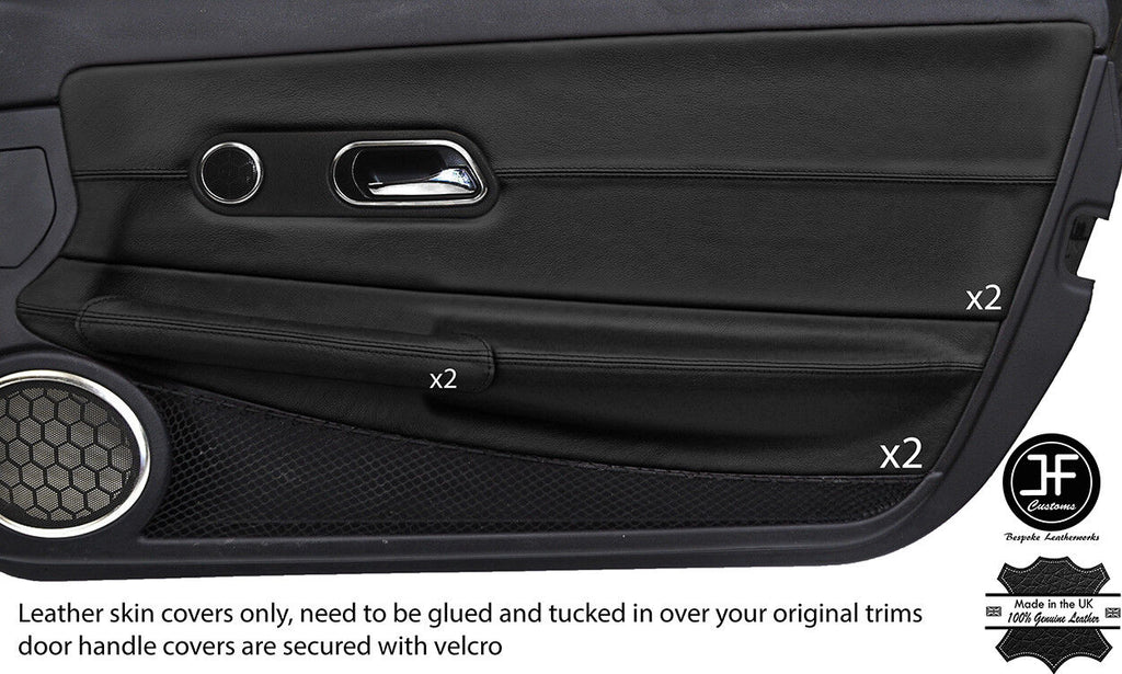 BLACK REAL LEATHER 2X FULL DOOR CARD TRIM COVERS FOR CHRYSLER CROSSFIRE 03-08
