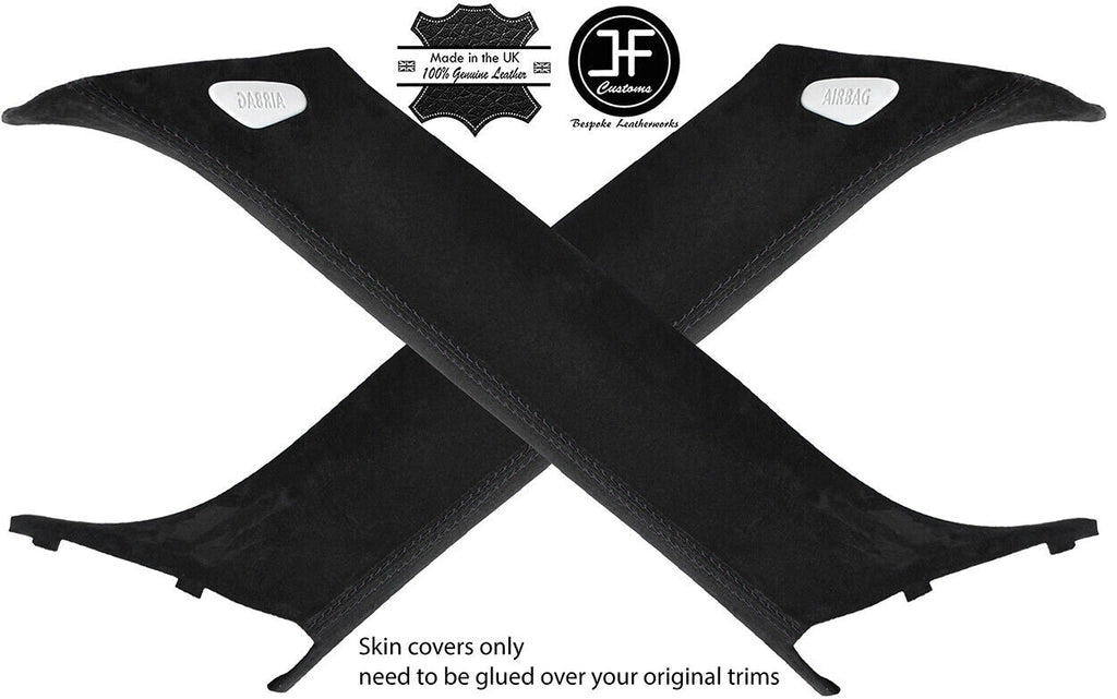 BLACK STITCH 2X A PILLAR REAL SUEDE COVERS FITS BMW MINI CLUBMAN R55 07-13