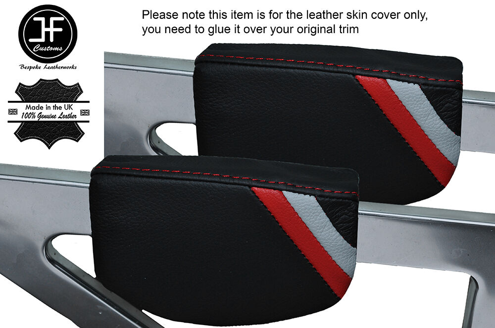 RED STITCH SPORT STRIPE 2X CENTER KNEE PADS  LEATHER COVERS FITS AUDI TT MK1