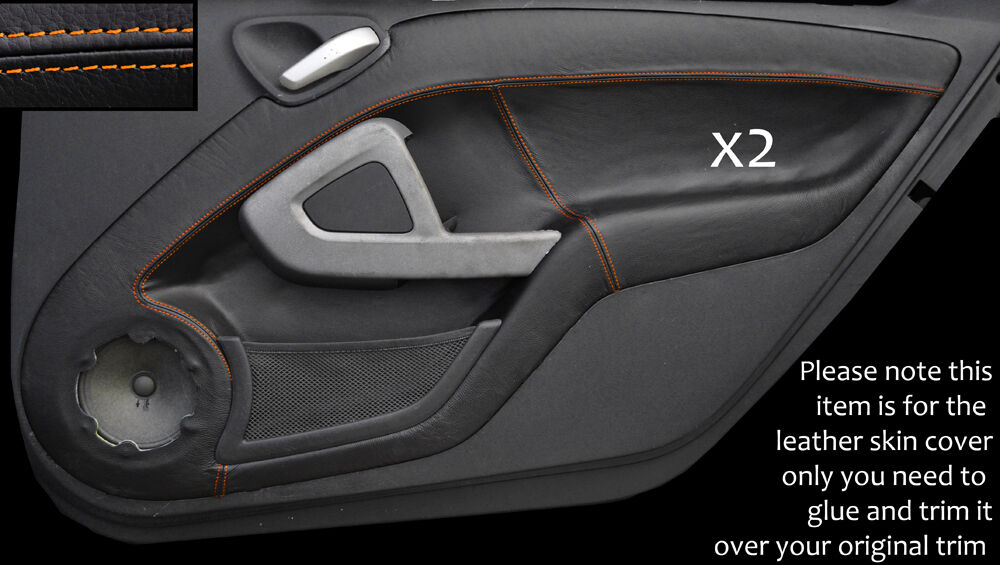 ORANGE STITCH 2X DOOR CARDS LEATHER SKIN COVERS FITS SMART FORTWO 451 2007-2014