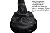 white stitch FITS MITSUBISHI COLT 04-12 LEATHER GAITER FITS OVER THE RUBBER