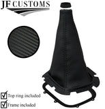 BLACK STITCH CARBON VINYL GEAR GAITER+FRAME+TOP RING FOR SUBARU IMPREZA 98-00