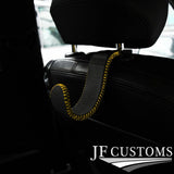 YELLOW STITCH EMBOSSED LEATHER HEADREST HOOK HANGER FOR BMW E90 E91 E92 E93 JF1