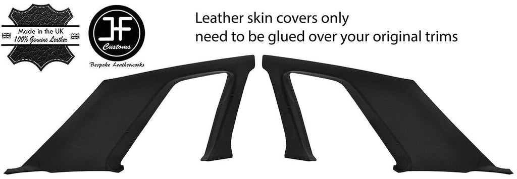 BLACK & BLACK 2X B C PILLAR 2 TONE LEATHER COVERS FITS NISSAN SKYLINE R32 89-94