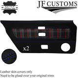 BLUE STITCH LEATHER+RED TARTAN 2X DOOR CARD COVER FOR TRIUMPH TR7 76-81 JF2