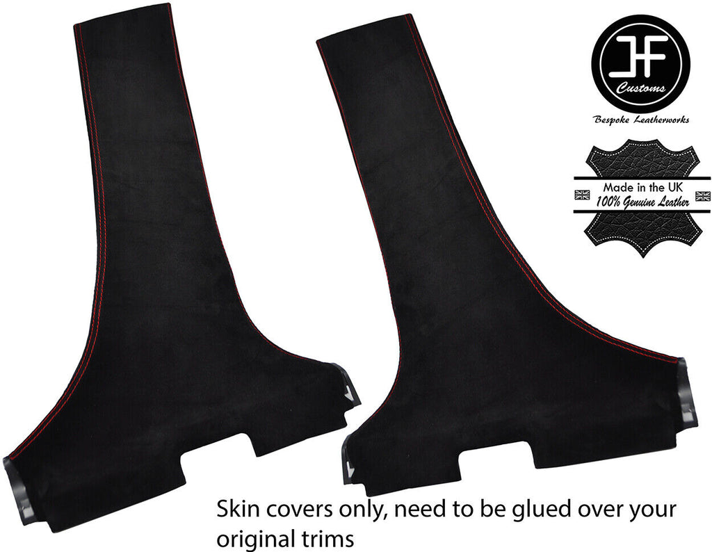 RED STITCH 2X LOWER B PILLAR SUEDE  COVERS FOR MITSUBISHI LANCER EVO 10 X