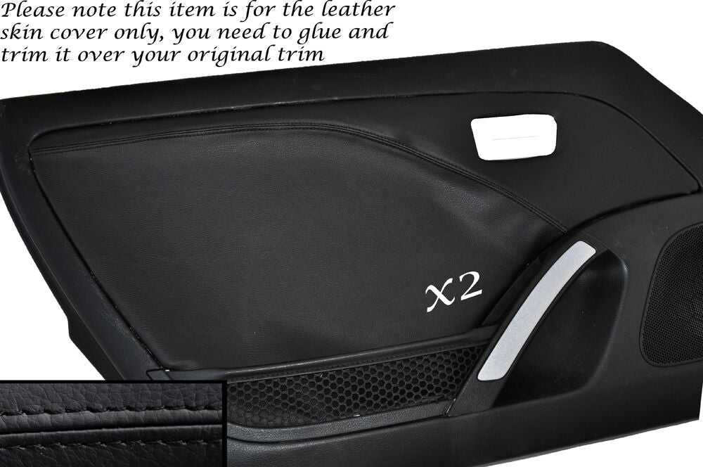 BLACK STITCH 2X FRONT DOOR CARD LEATHER SKIN COVERS FITS DAIHATSU COPEN 2003+