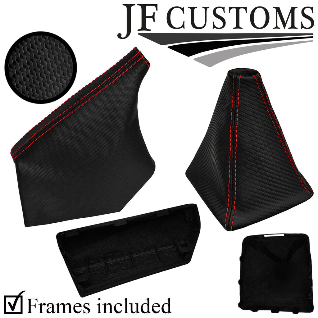 RED STITCH CARBON VINYL GEAR HANDBRAKE + FRAMES FOR SUBARU IMPREZA WRX STI 08-14