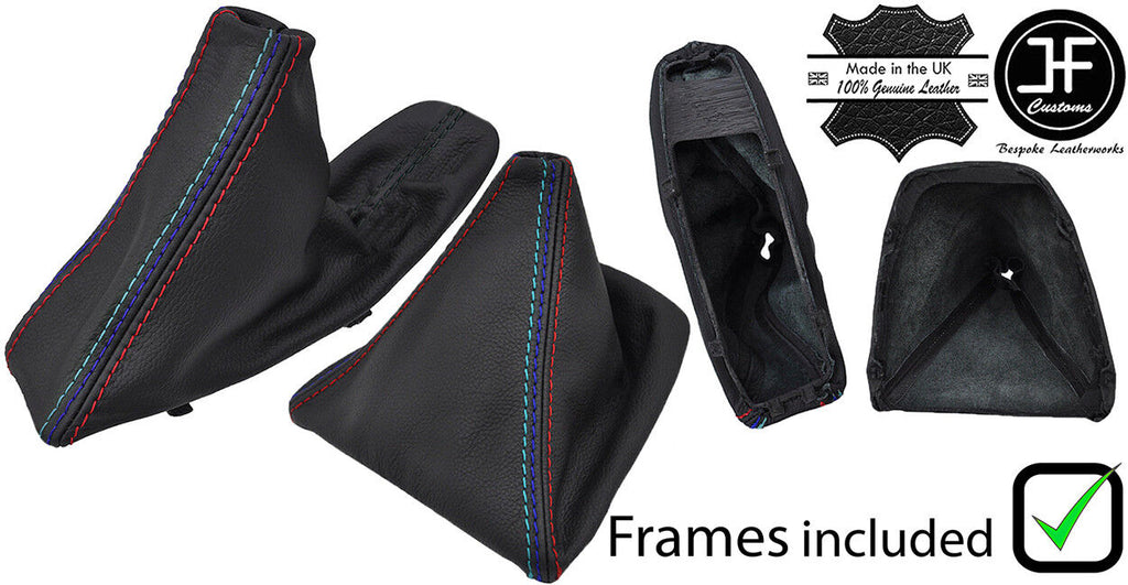BLACK & TRI STITCH LEATHER GAITER SET+PLASTIC FRAME FOR BMW E90 E91 E92 E93