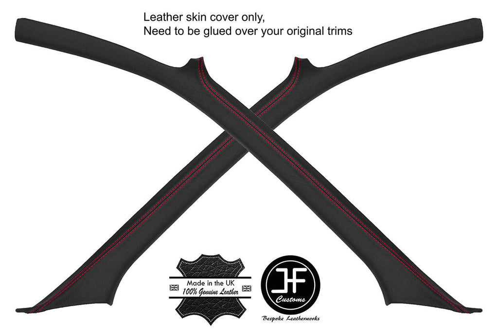 RED STITCH 2X A PILLAR REAL LEATHER COVERS FITS SUBARU IMPREZA COUPE 92-98