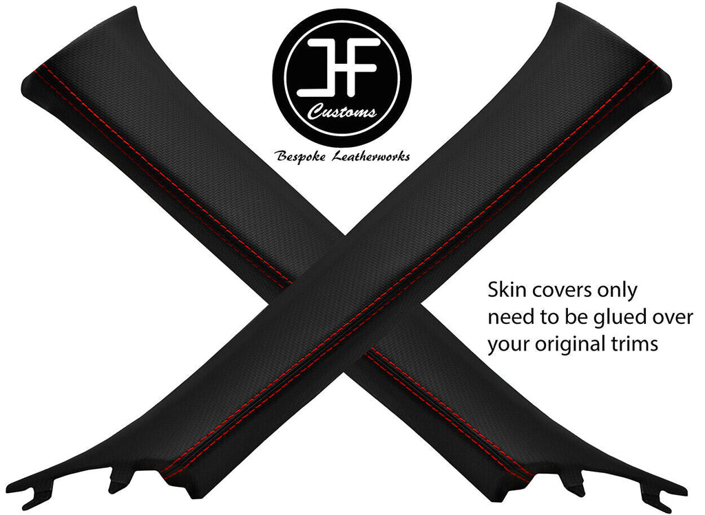 RED  STITCH 2X A PILLAR CARBON VINYL COVERS FOR TOYOTA GT86 SUBARU BRZ 12-19