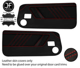 RED STITCH 2X FRONT FULL DOOR CARD REAL LEATHER COVERS FOR LOTUS EXCEL 87-88