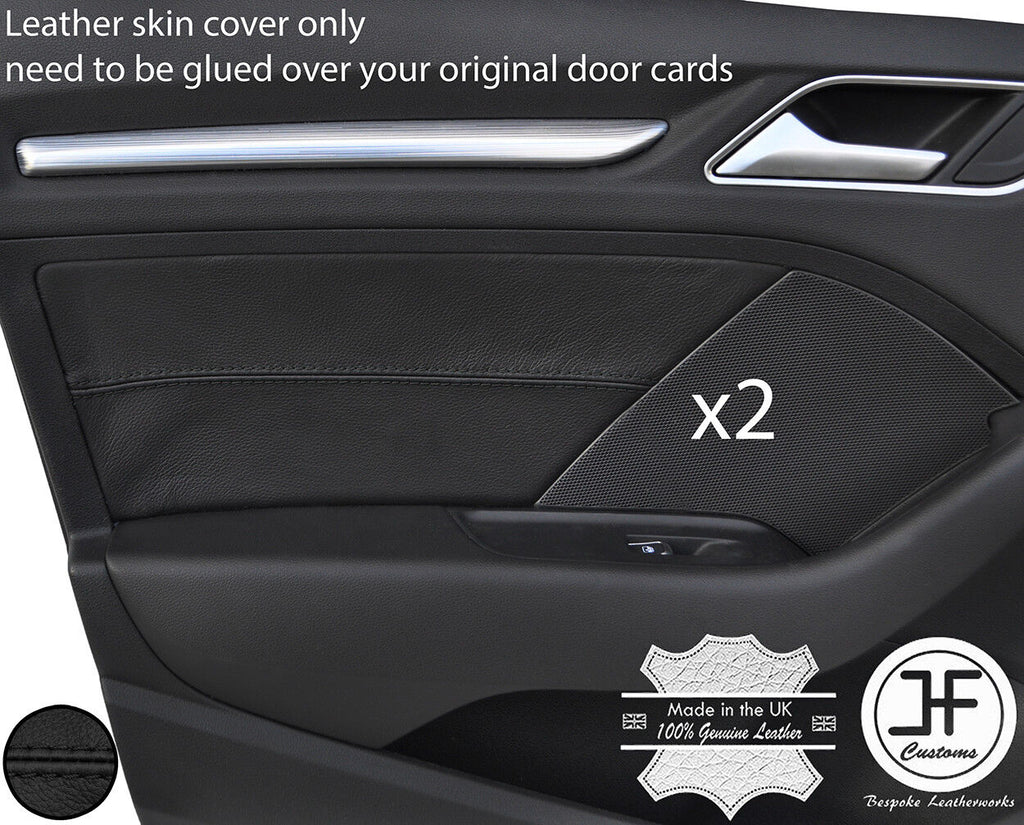 BLACK STITCH 2X FRONT DOOR CARD TRIM LEATHER COVER FOR AUDI A3 8V 13-18 5 DOOR