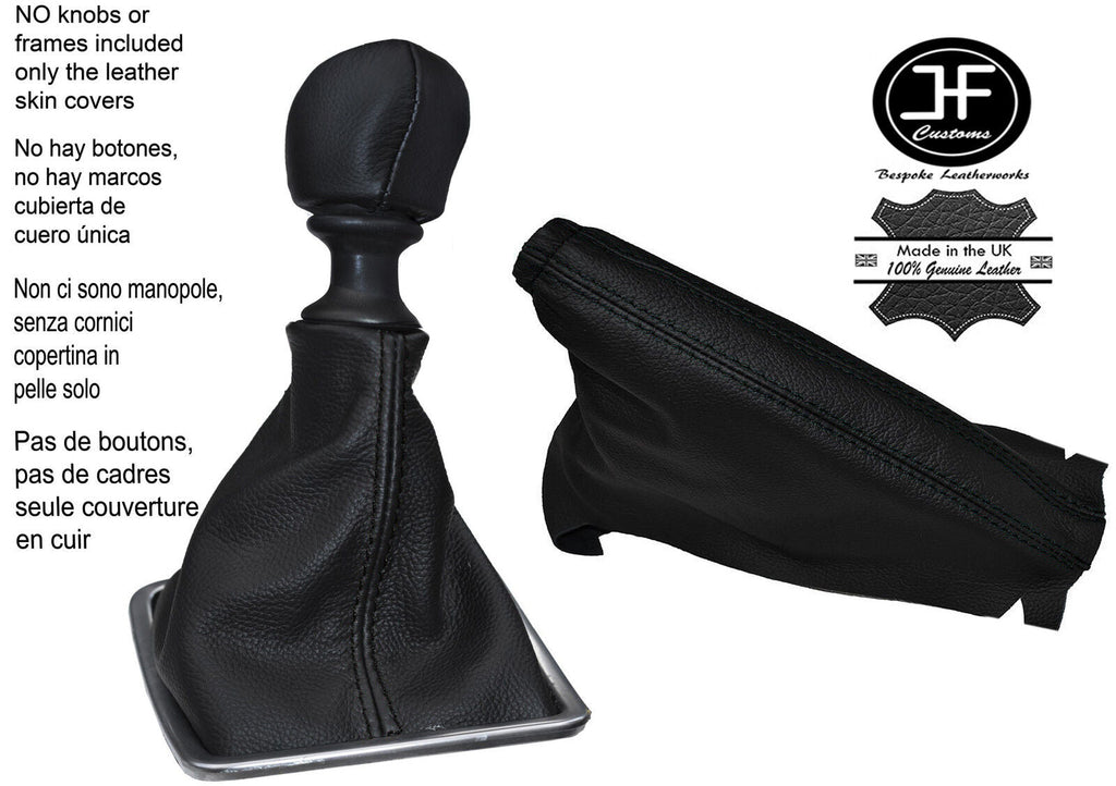 BLACK STICH LEATHER GEAR HANDBRAKE & KNOB COVER FOR RENAULT LAGUNA MK3 07-14