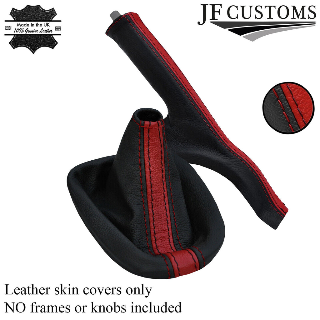 BLACK & D RED STRIPE TOP GRAIN LEATHER GAITER SET FOR TOYOTA AYGO 2014-2018