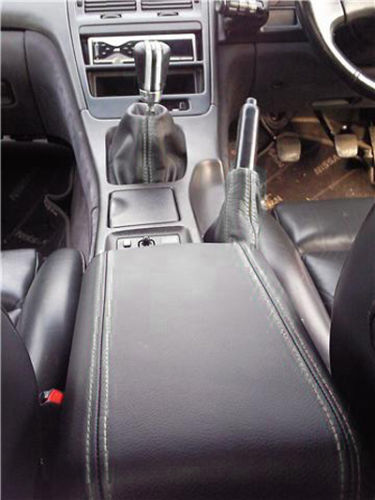 FITS NISSAN 300ZX ARMREST COVER + GAITERS SET WHITE STITCH CUSTOM NEW MADE IN UK