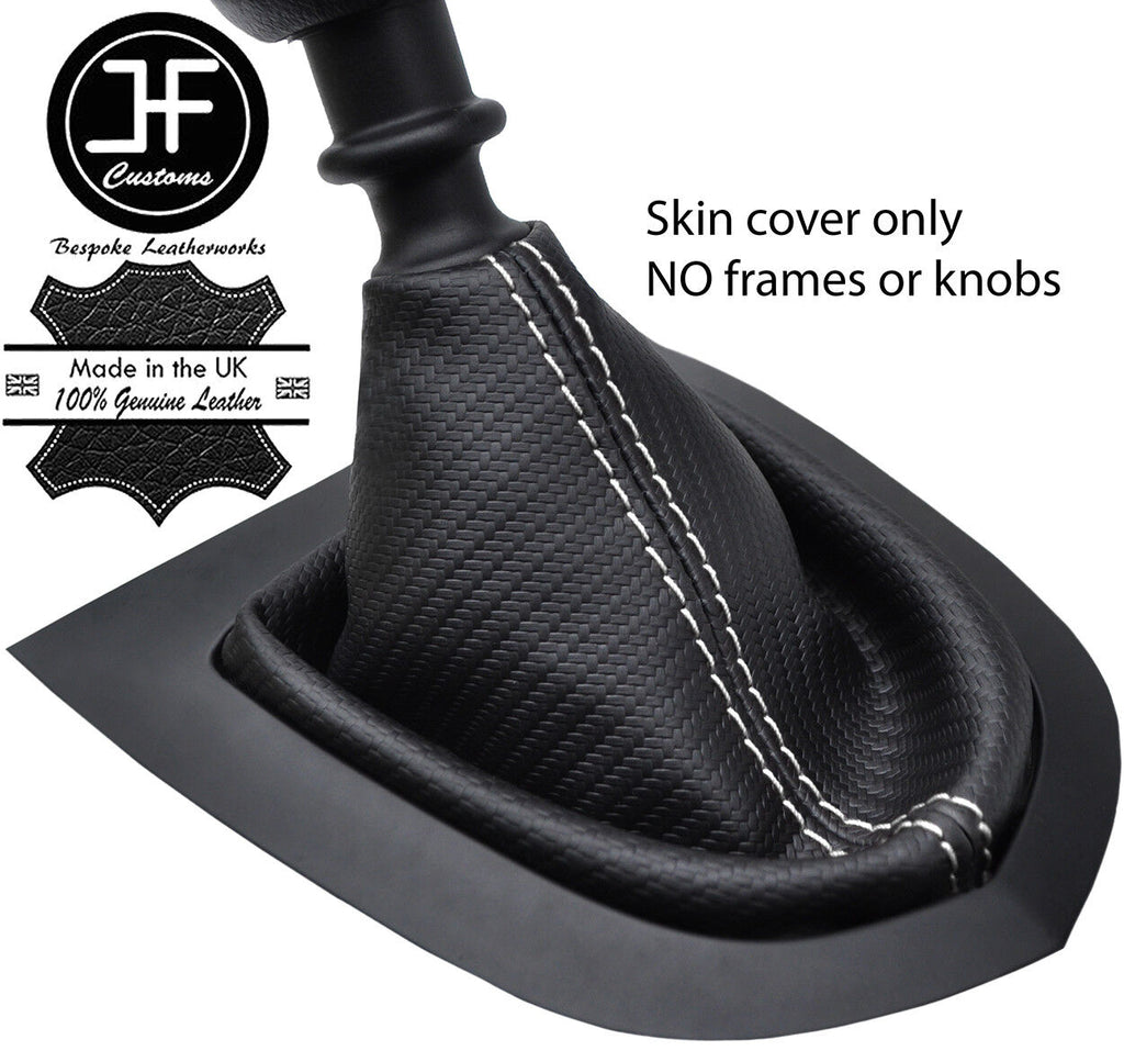 WHITE STITCH CARBON FIBER VINYL MANUAL GEAR GAITER FITS PEUGEOT RCZ 2009-2015