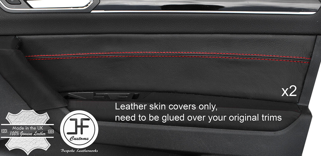 RED STITCH 2X FRONT DOOR CARD TRIM LEATHER COVERS FITS VW TOURAN 5T 2015-2017
