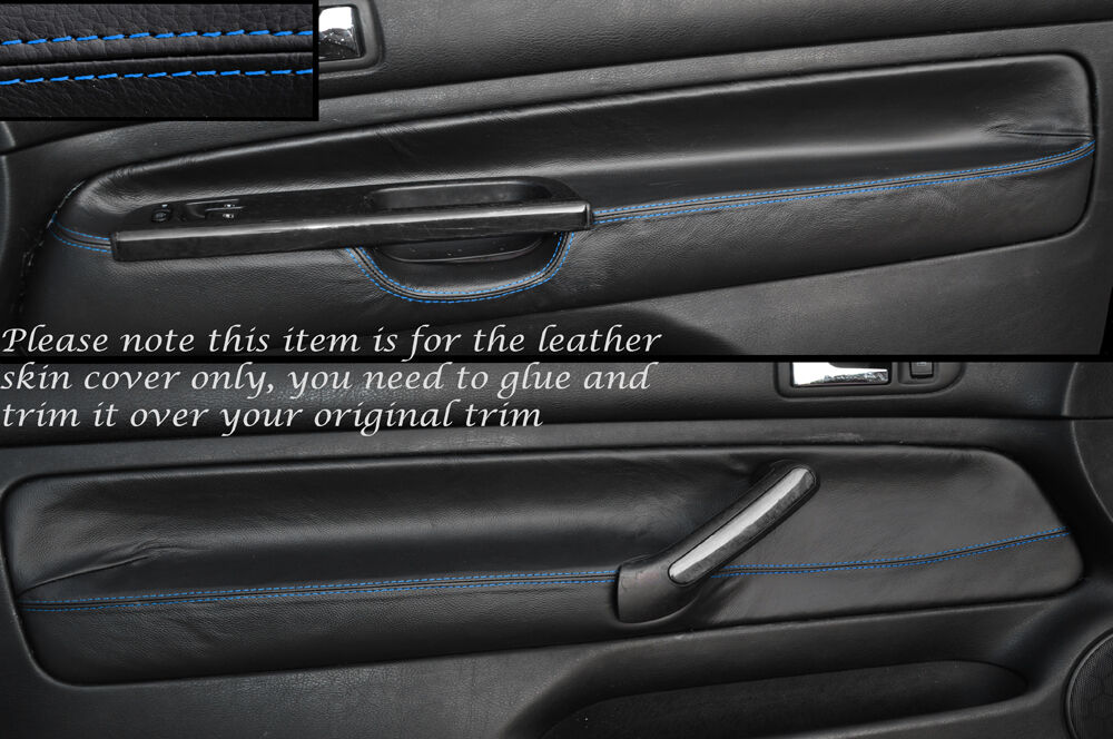 BLUE STITCH 2X FRONT DOOR CARD SKIN COVERS FITS VW GOLF MK4 IV JETTA 98-05 3DR