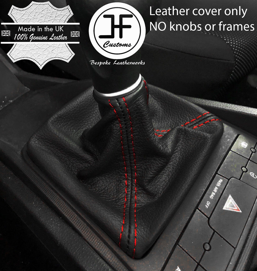 RED STITCH MANUAL REAL GRAIN LEATHER GEAR GAITER FOR SEAT IBIZA MK5 MKV 09-15