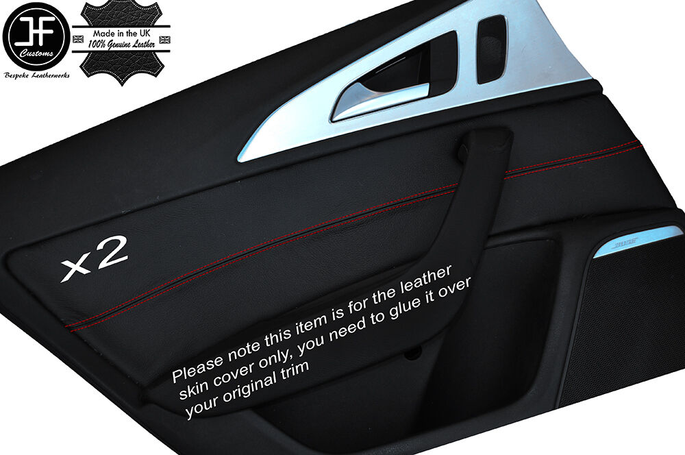RED STITCHING 2X REAR DOOR CARD TRIM LEATHER SKIN COVER FITS AUDI A6 C7 11-15