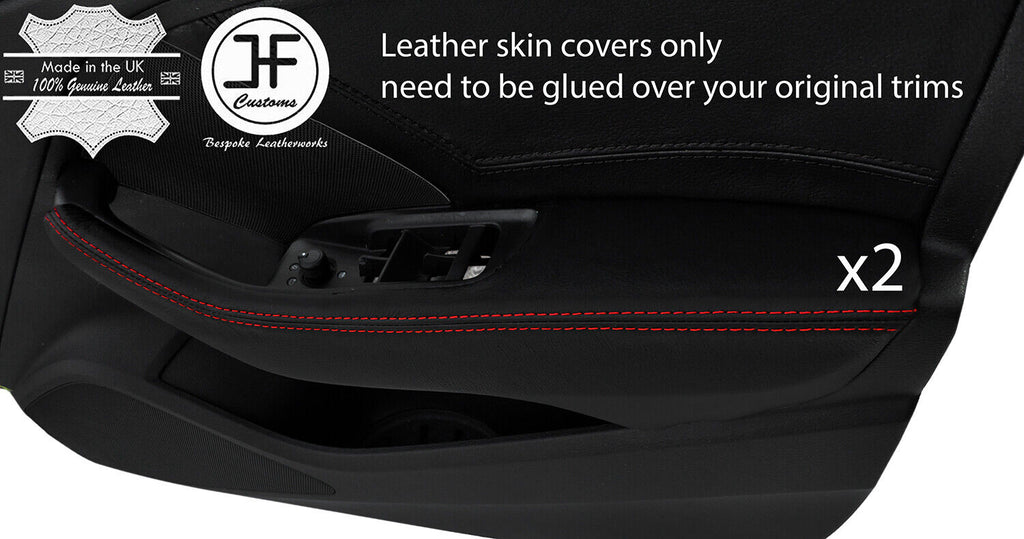 RED STICH 2X FRONT DOOR HANDLE ARMREST LEATHER COVER FOR AUDI A3 13-19 5 DOOR