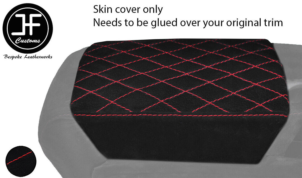 RED DIAMOND STITCH REAL SUEDE ARMREST LID COVER FOR CHEVROLET CAMARO 10-15