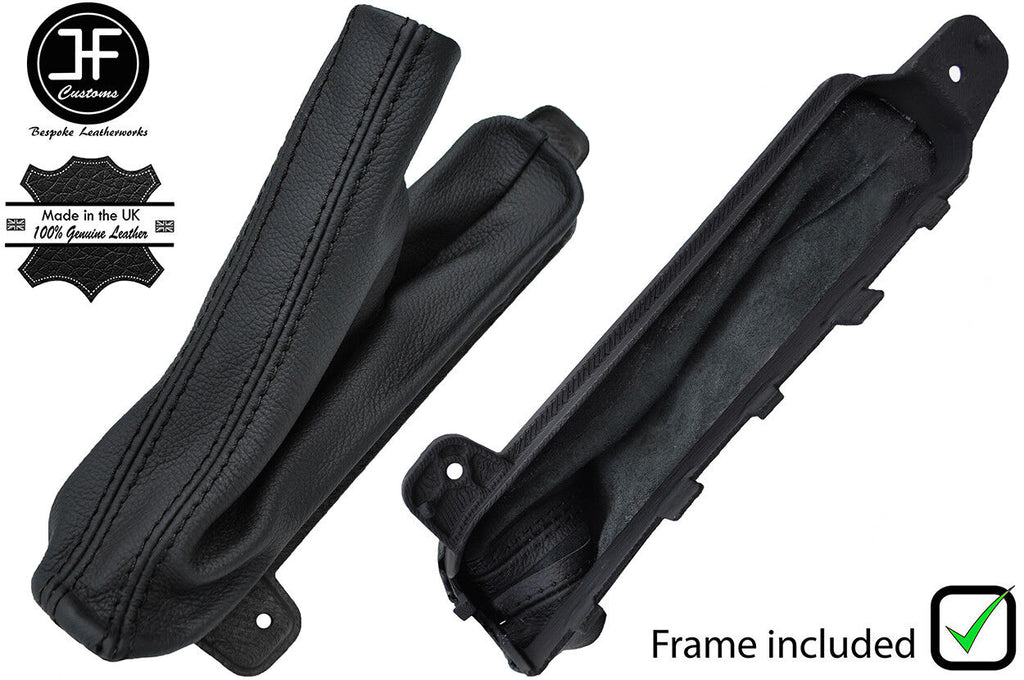 BLACK STITCH LEATHER HANDBRAKE GAITER + PLASTIC FRAME FOR FORD MUSTANG 15-19