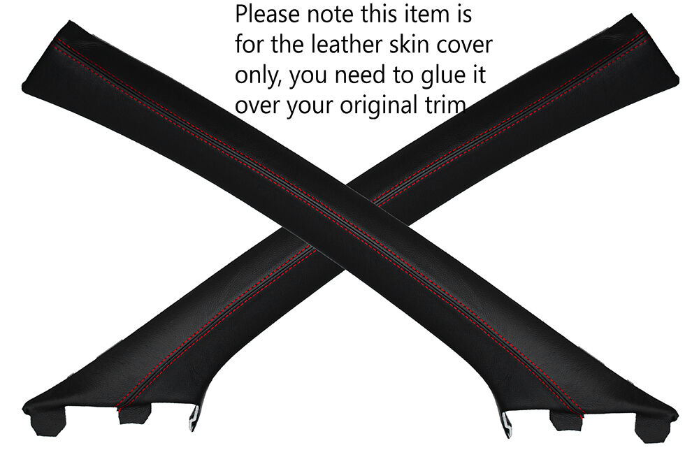 RED STITCH 2X A POST PILLAR LEATHER SKIN COVERS FITS NISSAN QASHQAI 2007-2013