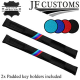 TRI STRIPE LEATHER 2X CAR KEY HOLDER PROTECTOR FITS BMW 5 SERIES E60 E61 04-11