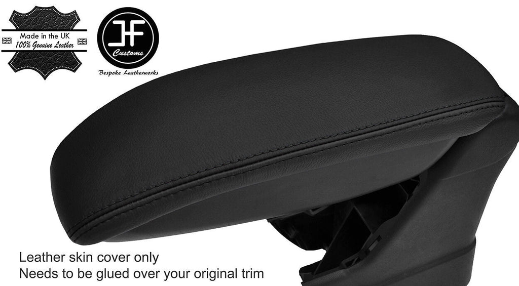 BLACK & BLACK ARMREST LID REAL LEATHER COVER FITS CITROEN C4 CACTUS 2014-18
