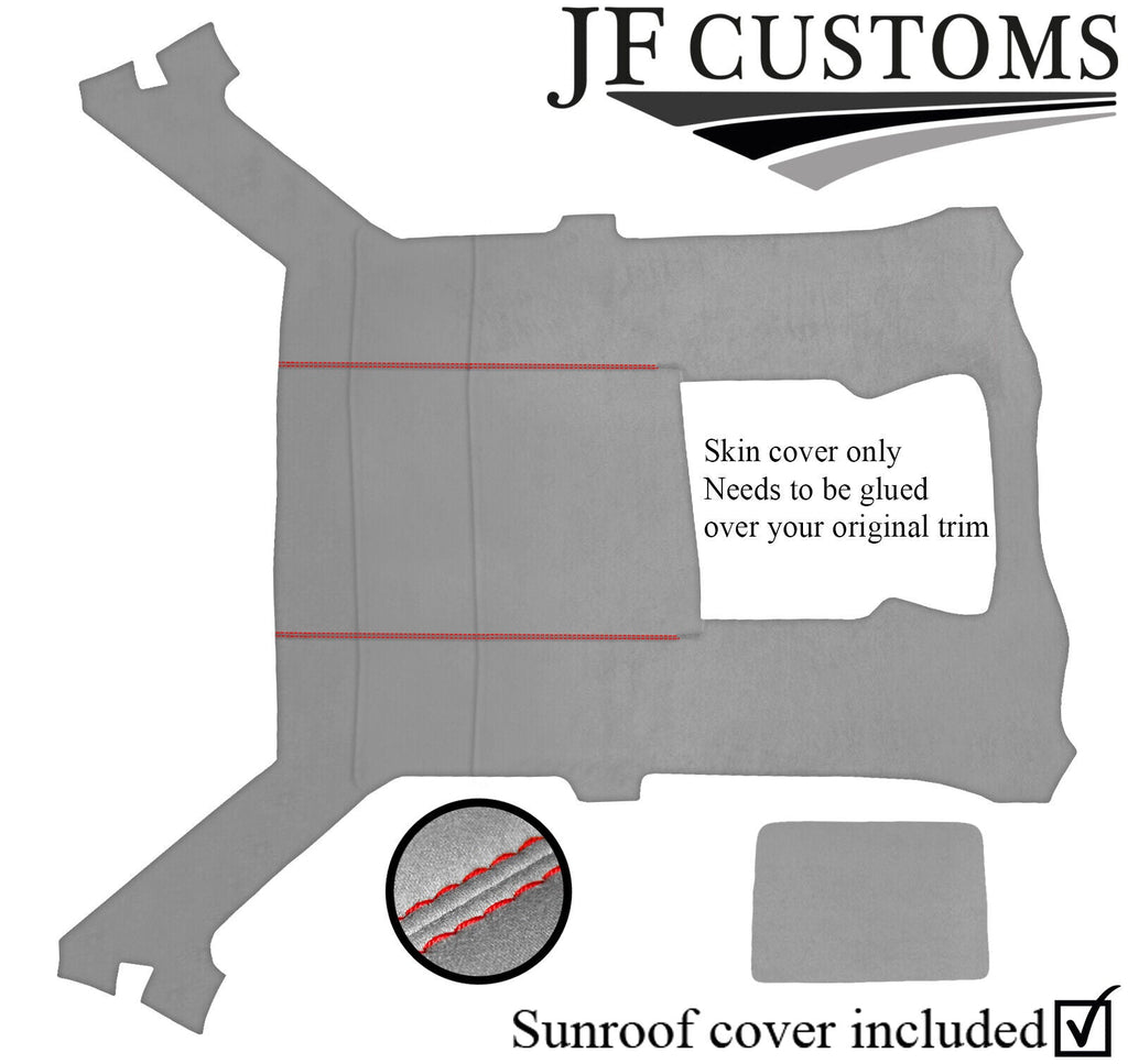 RED STITCH SUN ROOF ROOF HEADLINING L GREY LUXE SUEDE COVER FOR BMW E30 COUPE