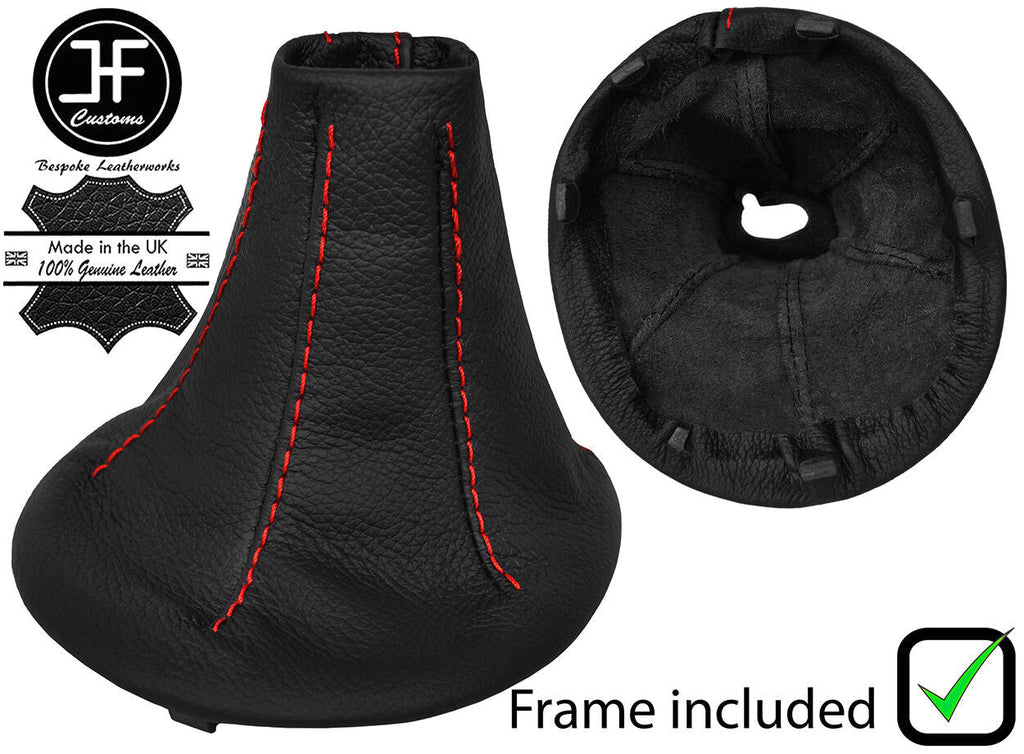 RED  STITCH REAL BLACK LEATHER GEAR GAITER+PLASTIC FRAME FITS FIAT PANDA 03-12