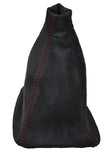 RED STITCH  FITS SAAB 93 9-3 SS 2003+ GEAR GAITER REAL BLACK SUEDE CUSTOM NEW