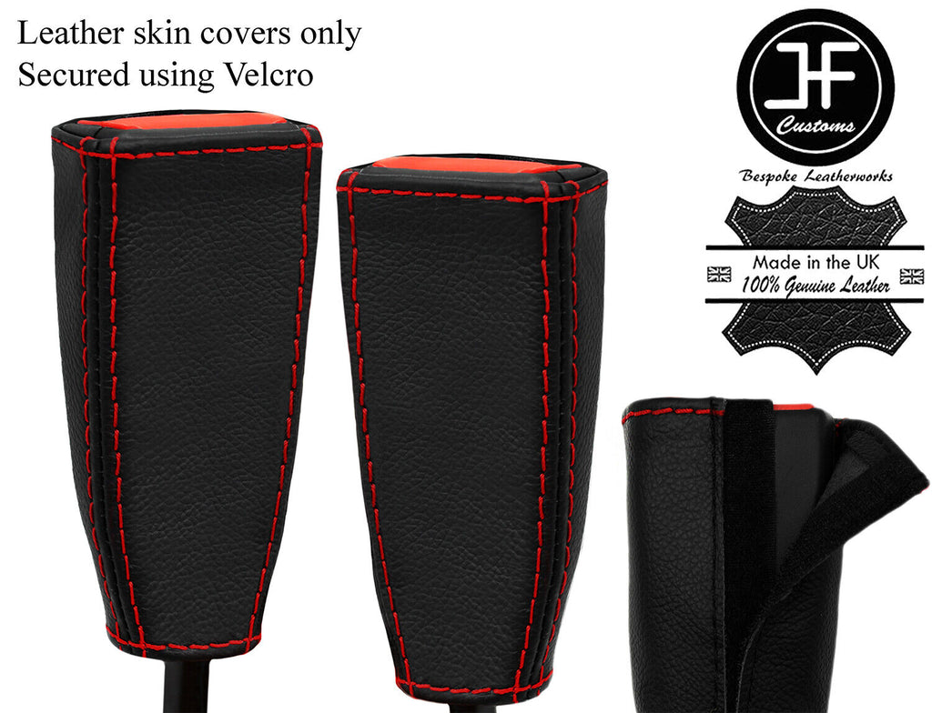 RED  STITCH REAL LEATHER 2X SEAT BELT STALK TALL COVER FITS ASTON MARTIN DB9