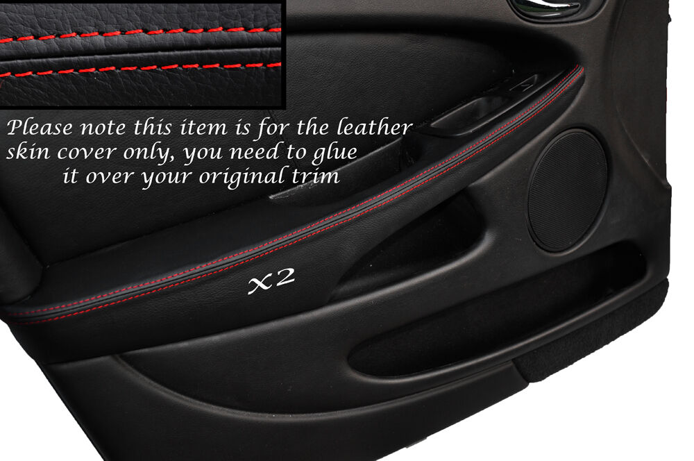 RED STITCH 2X FRONT DOOR ARMREST SKIN COVERS FITS JAGUAR X TYPE 01-09 CUSTOM NEW