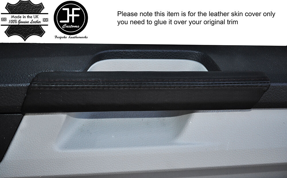 BLACK STITCH 2X DOOR HANDLE TRIM LEATHER COVERS FITS VW T6 TRANSPORTER 15-17