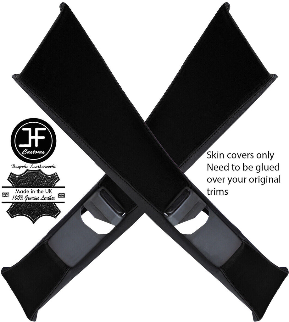 BLACK & BLACK 2X B PILLAR LEATHER SKIN COVERS FITS MERCEDES W201 190 190E