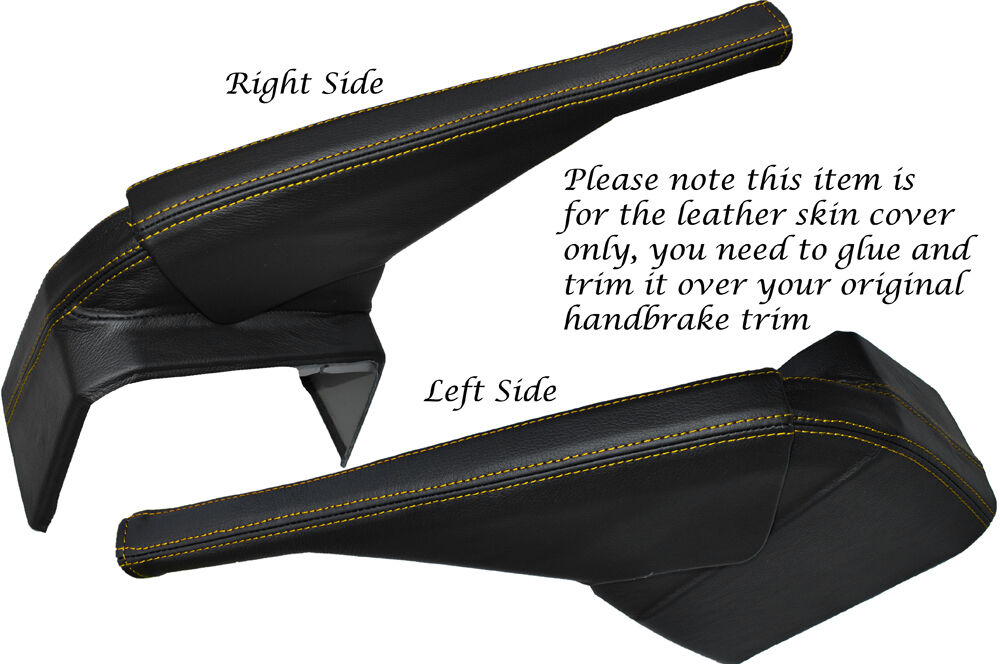 YELLOW STITCH HANDBRAKE & BOTTOM BASE LEATHER SKIN COVERS FITS VW T5 TRANSPORTER
