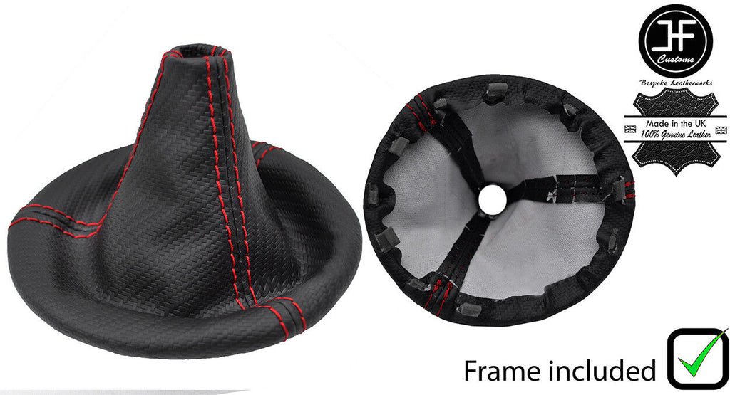 RED STITCH CARBON FIBER VINYL GEAR GAITER & PLASTIC FRAME FOR FIAT 500 07-15