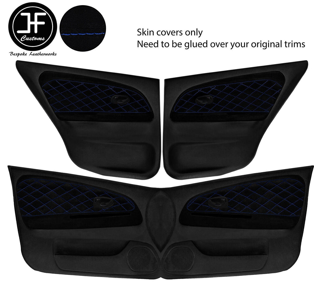 BLUE DIAMOND STITCH 4X DOOR CARD TRIM SUEDE COVERS FOR MITSUBISHI EVO 4 5 6