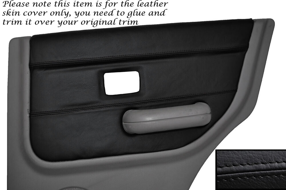 BLACK STITCH 2X REAR DOOR CARD SKIN COVER FITS LAND ROVER FREELANDER 98-03 5DR